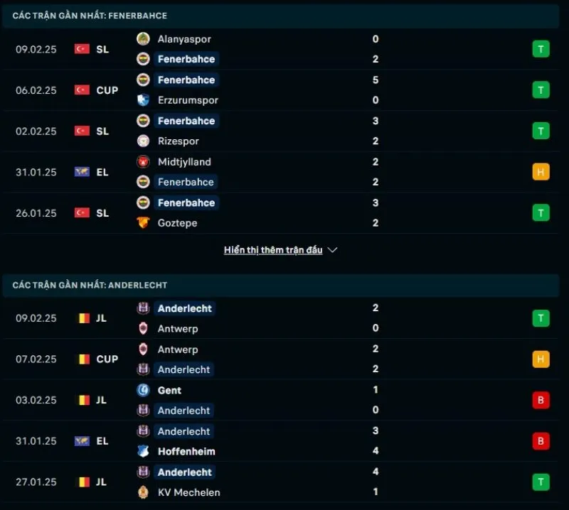 Tổng quan trước trận Fenerbahce vs Anderlecht   